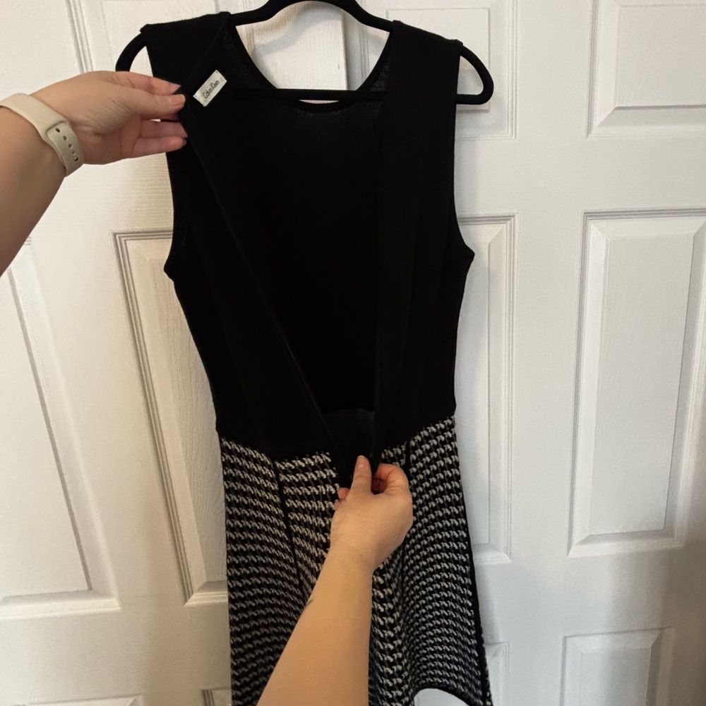 Calvin Klein Houndstooth Knit Fit & Flare Dress Sleeveless Black White Small - Picture 5 of 16